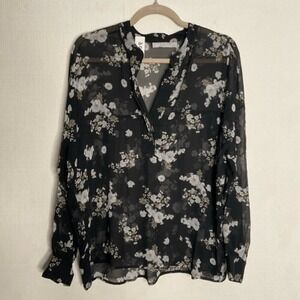 Vince Tossed Floral‎ Sheer Shirred Chiffon Blouse Women SP China 100% Silk